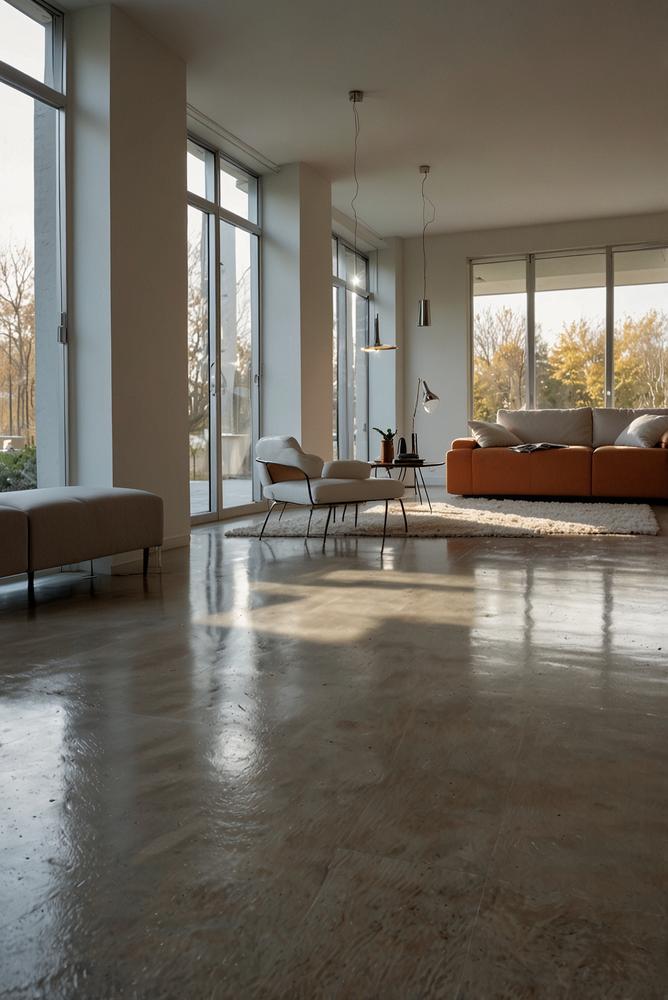 Feucht gewischter Boden in hellem, sauberen Raum