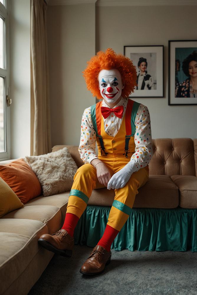 Bunter Clown Kostuem mit einfacher Schminke hell und freundlich