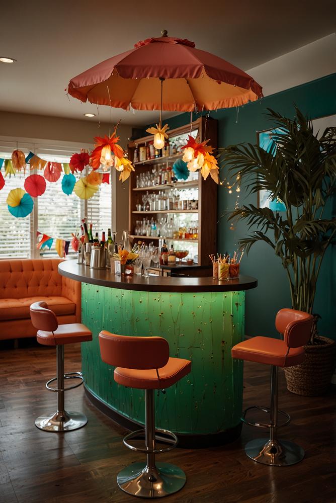 Helle, einladende DIY Cocktailbar bei Karnevalsparty