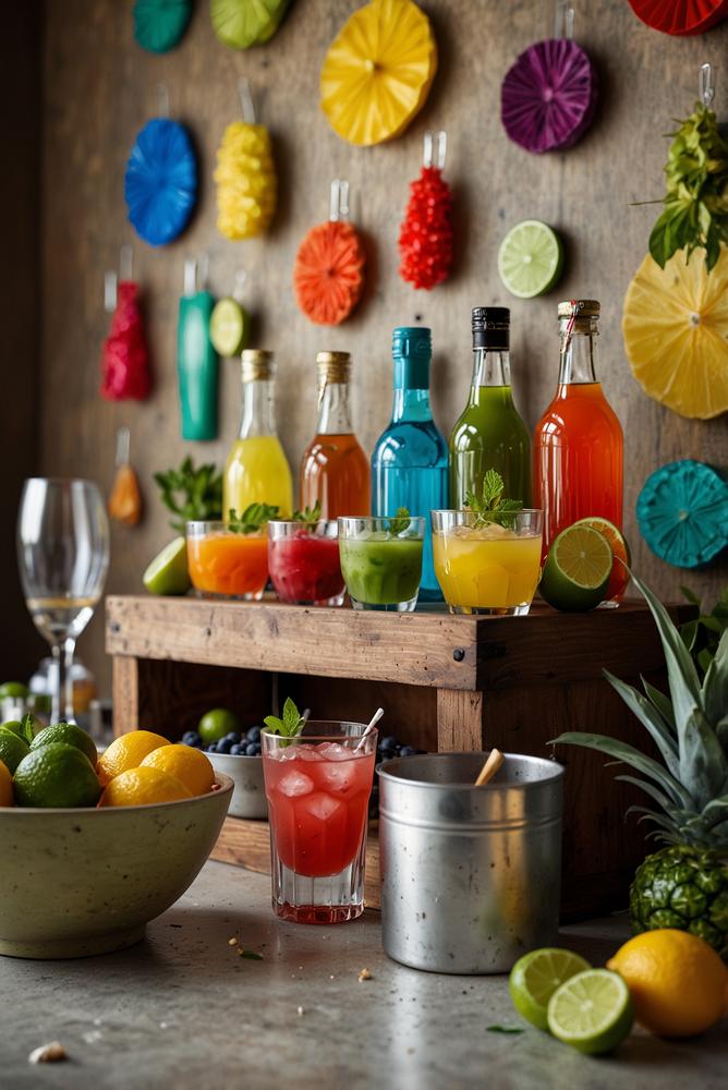 DIY Cocktailstation mit bunten Garnituren Karneval