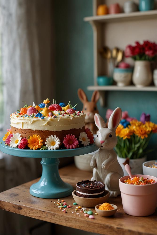 Helle DIY Kuchen-Dekorierstation neben Kaffee-Ecke zu Ostern