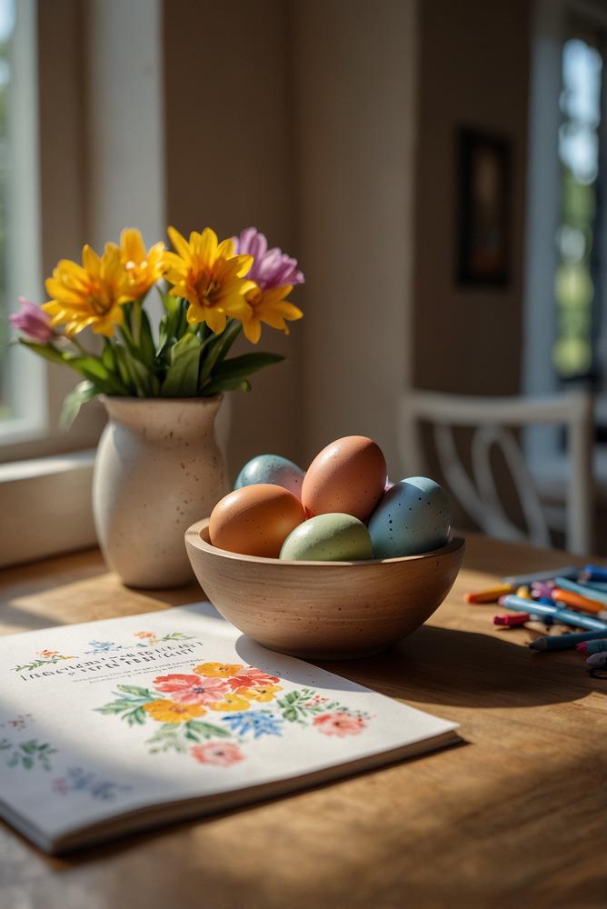 Kinder-Malvorlage Einladungskarten zu Ostern hell und freundlich