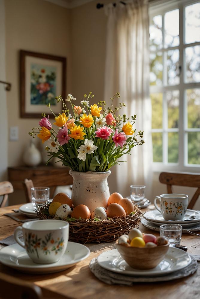 Heller Familien-Osterbrunch mit DIY-Deko und Frühlingselementen