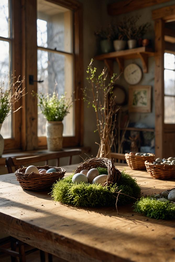 Familienbasteln zu Ostern mit Naturmaterialien hell und einladend
