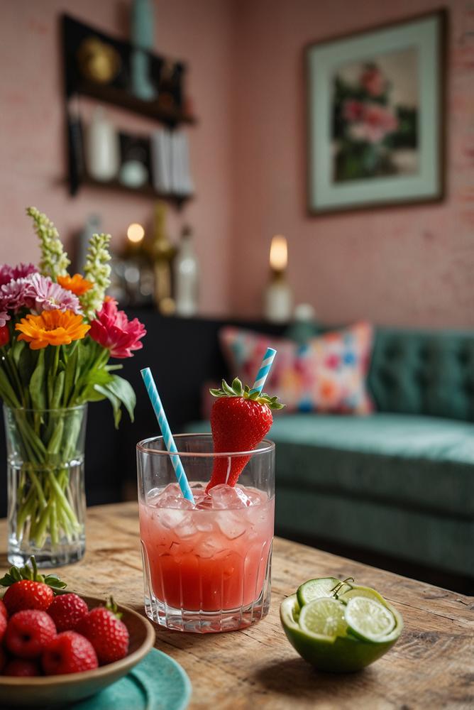 Hell erleuchteter Raum mit österlichen Cocktails und Spielen