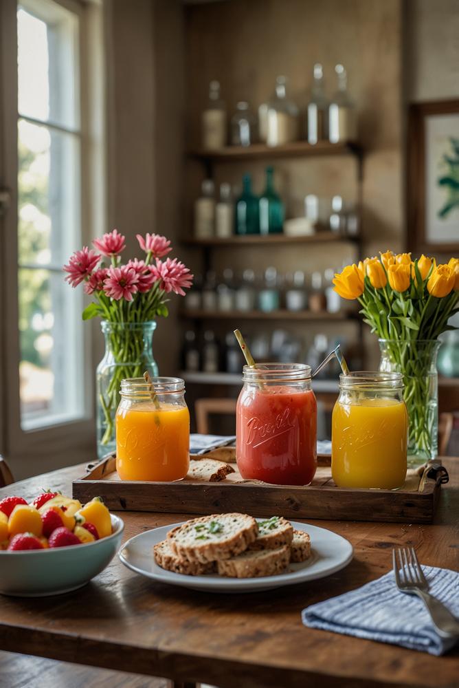Helle Self-Serve-Getränkebar beim Frühlingsbrunch