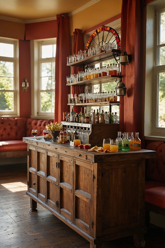 Heller Raum mit Getränkeauswahl für Karnevalsfeier