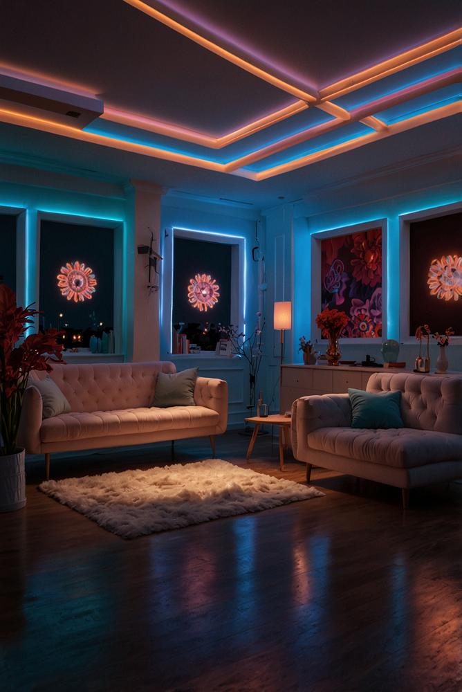 Heller Raum mit Glow-in-the-Dark Karnevalsparty Deko