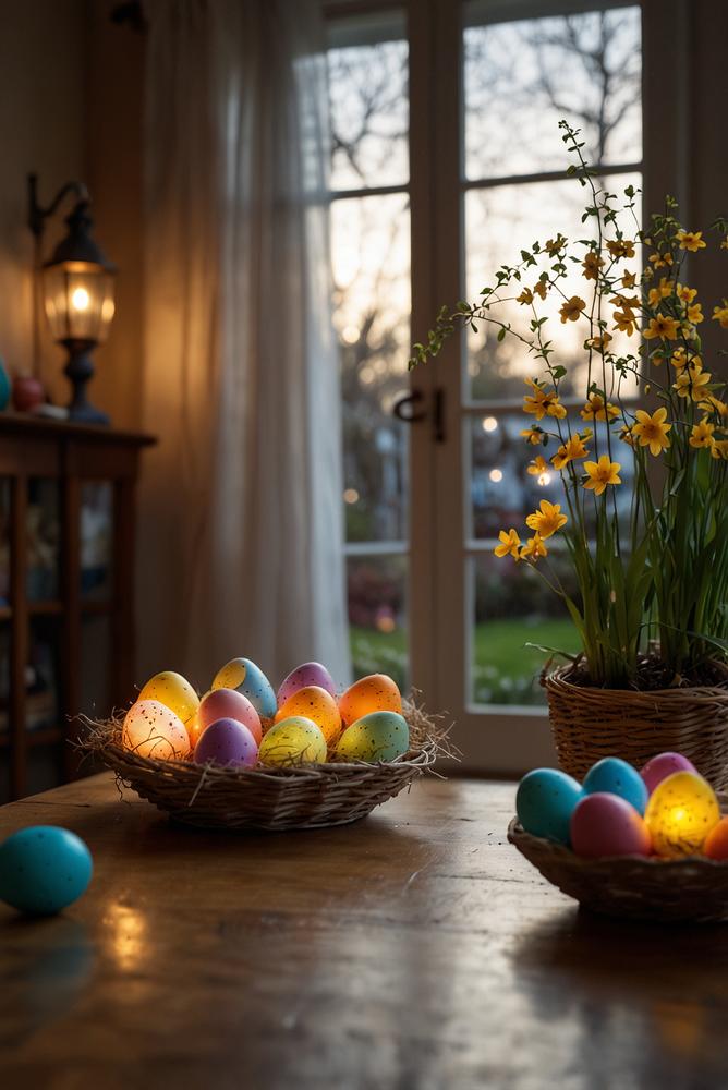 Glow-in-the-dark-Ostereier im hellen Raum bei Tag
