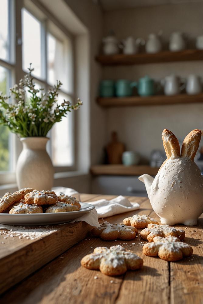 Glutenfreie Mandel-Hasenkekse in Hasenform auf Holzbrett