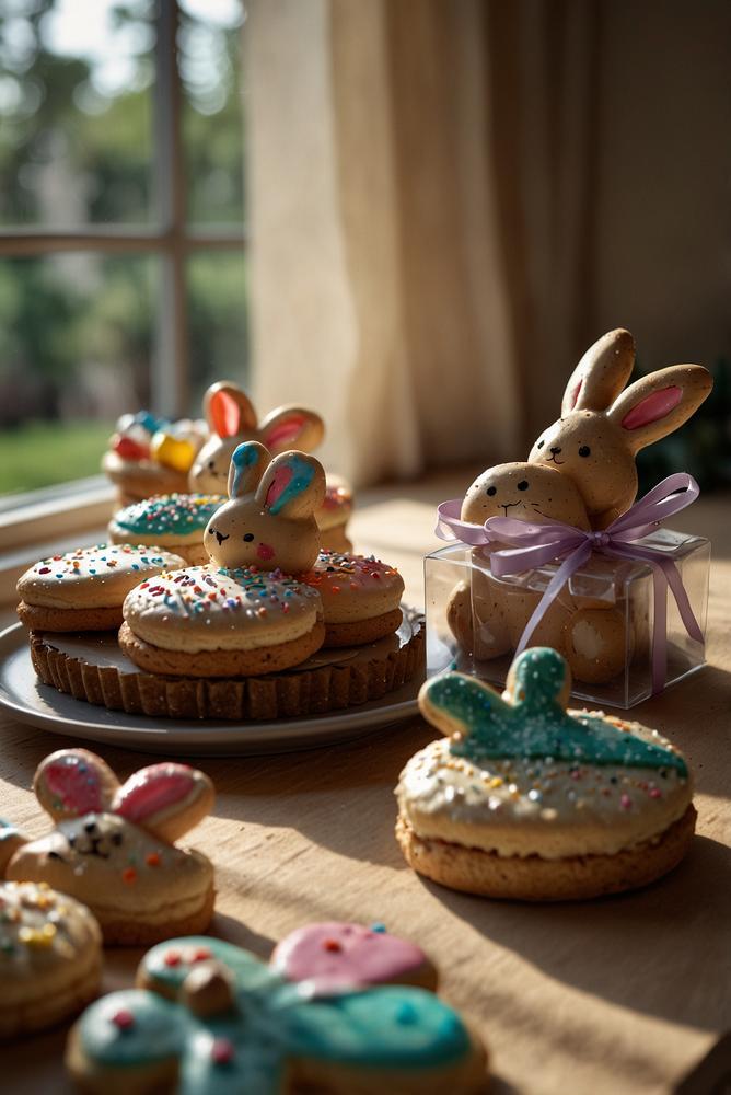 Geschenkverpackte Hasenkekse in Cellophan, hell und freundlich