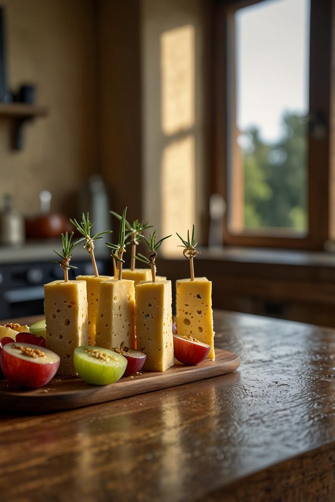 Karnevalssnack Käse-Trauben-Spiesse hell und einladend