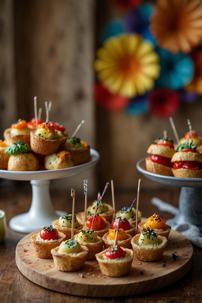 Helle bunte Karneval Fingerfood Station im Zuhause