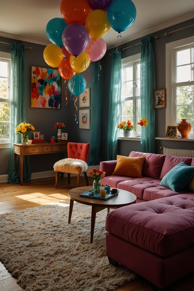 Helles Wohnzimmer mit Smartphone und Bluetooth-Lautsprecher für Karnevalsplaylist