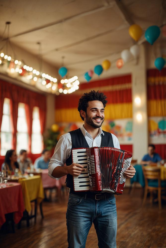 Live-Musiker bei Karnevalsstimmung ohne DJ im hellen Raum