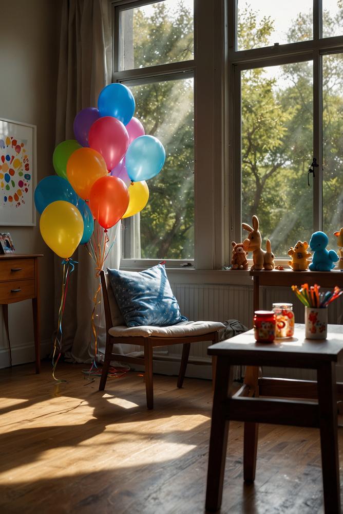 Kinder basteln bunte Ballonfiguren in hellem Raum