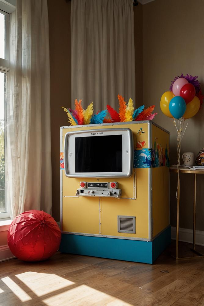 Kinder Foto-Booth mit Karnevalsverkleidungen und Handy