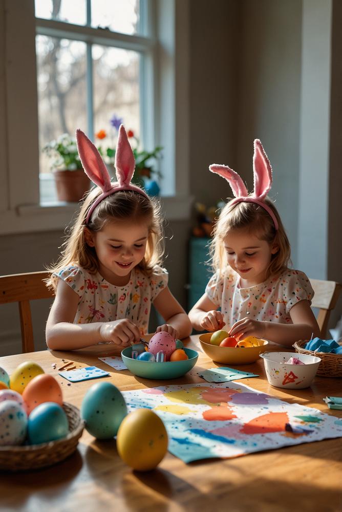 Helle und einladende Bastelstation zu Ostern