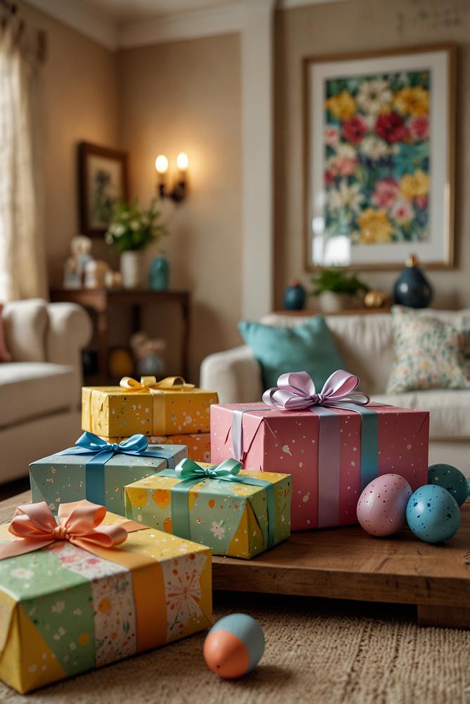 Helle Überraschungsboxen und Geschenke für Osterfest zuhause