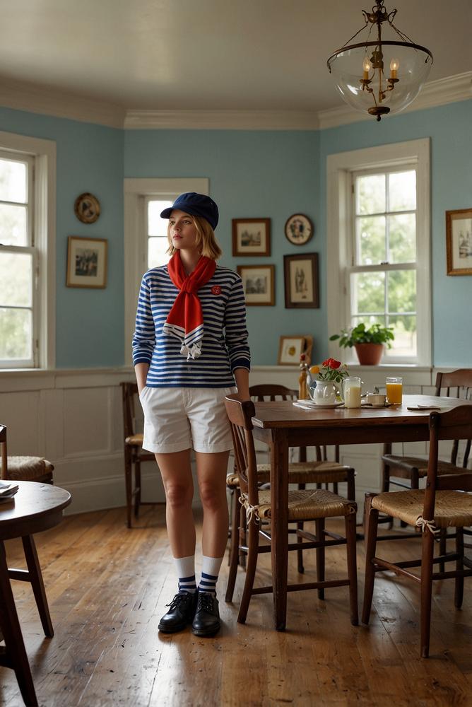 Helles Matrosen-Karnevalskostüm mit gestreiftem Shirt und Mütze