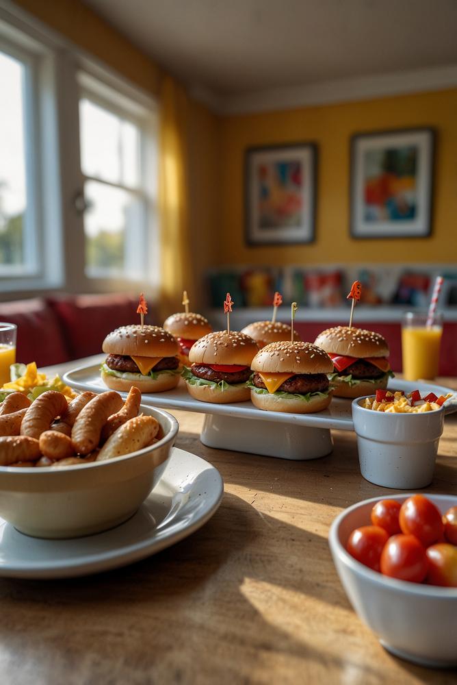 Mini-Hotdog-Slider als heller Karnevalssnack auf Partyplatte