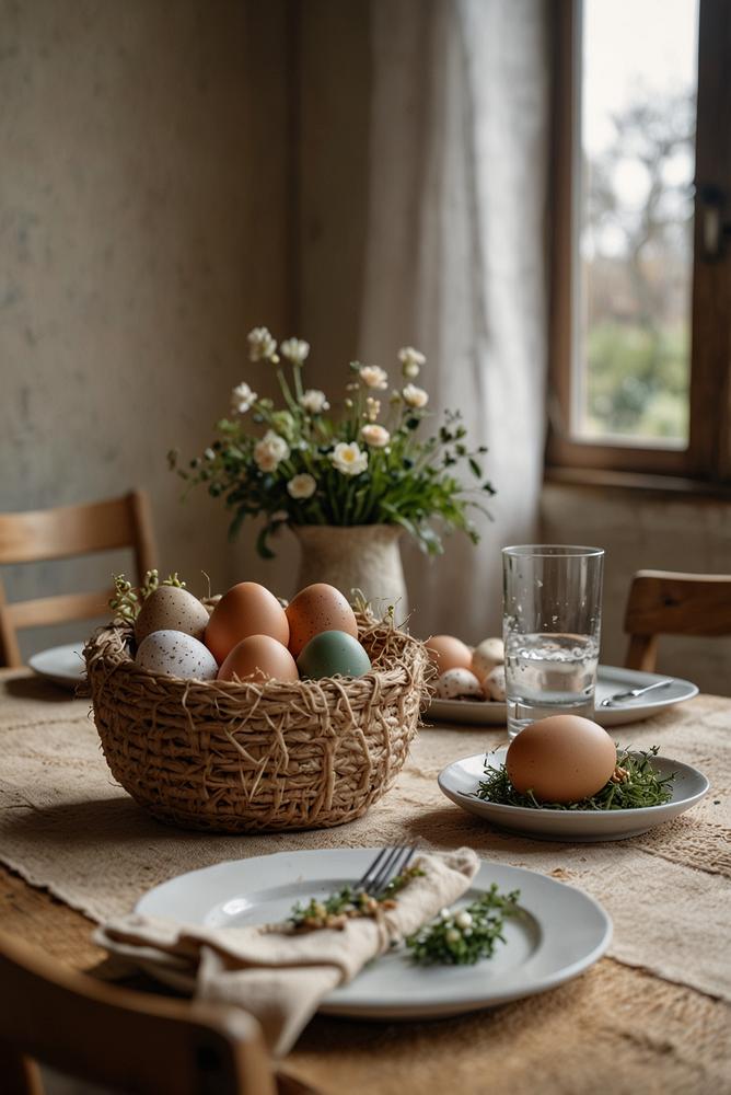 Nachhaltige und helle Ostern Deko mit naturmaterialien