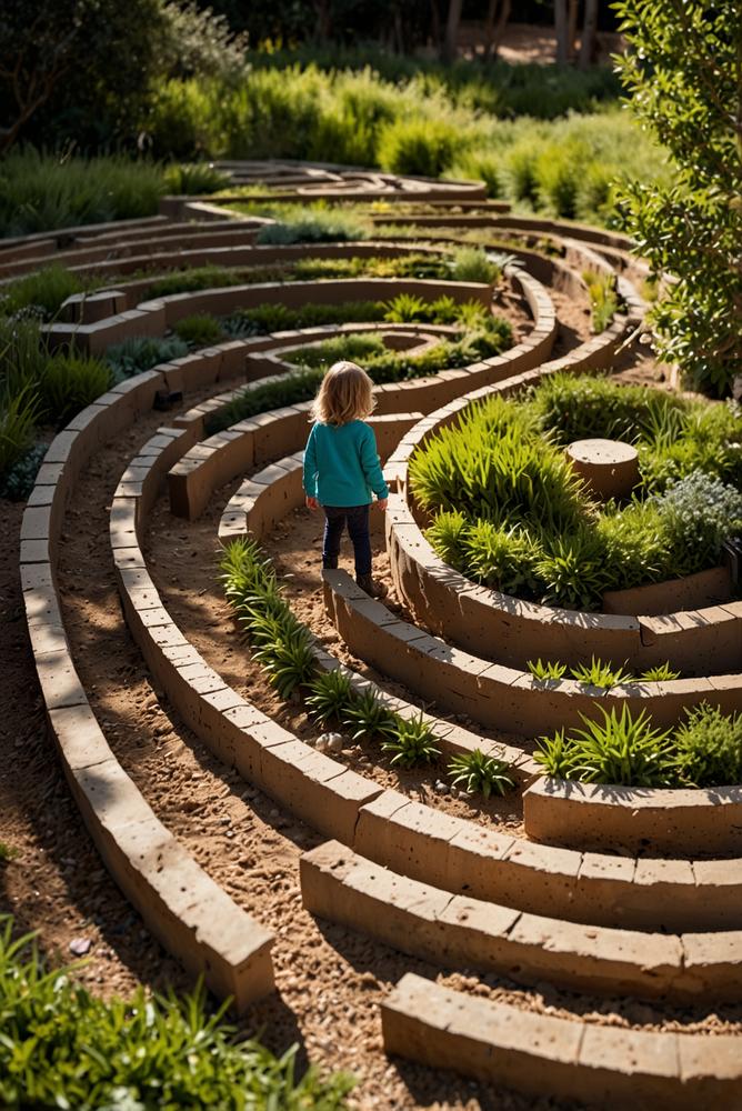 Helles Ostereier-Labyrinth im Garten mit bunten Eiern