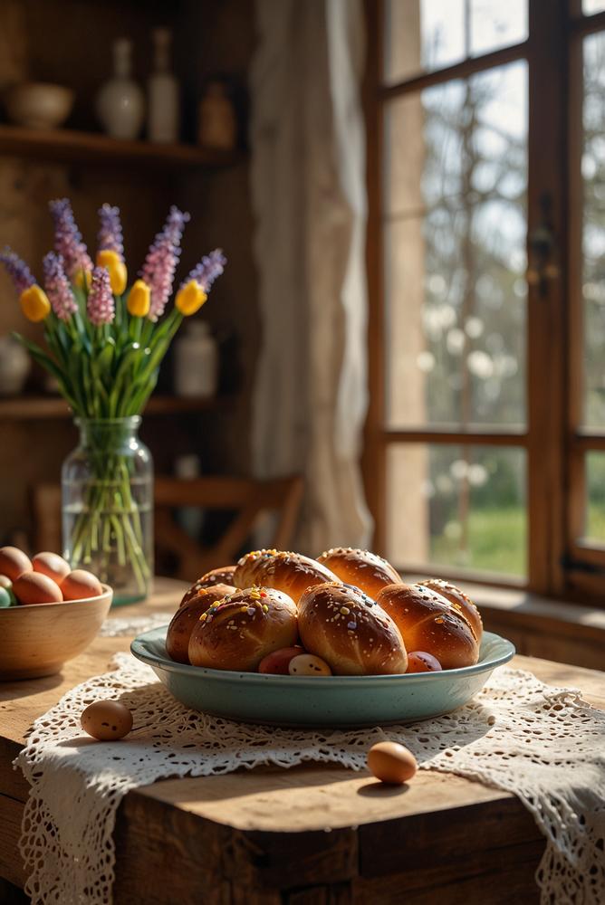 Heller Ostern Familienbrunch mit Hefezopf und frischem Obst
