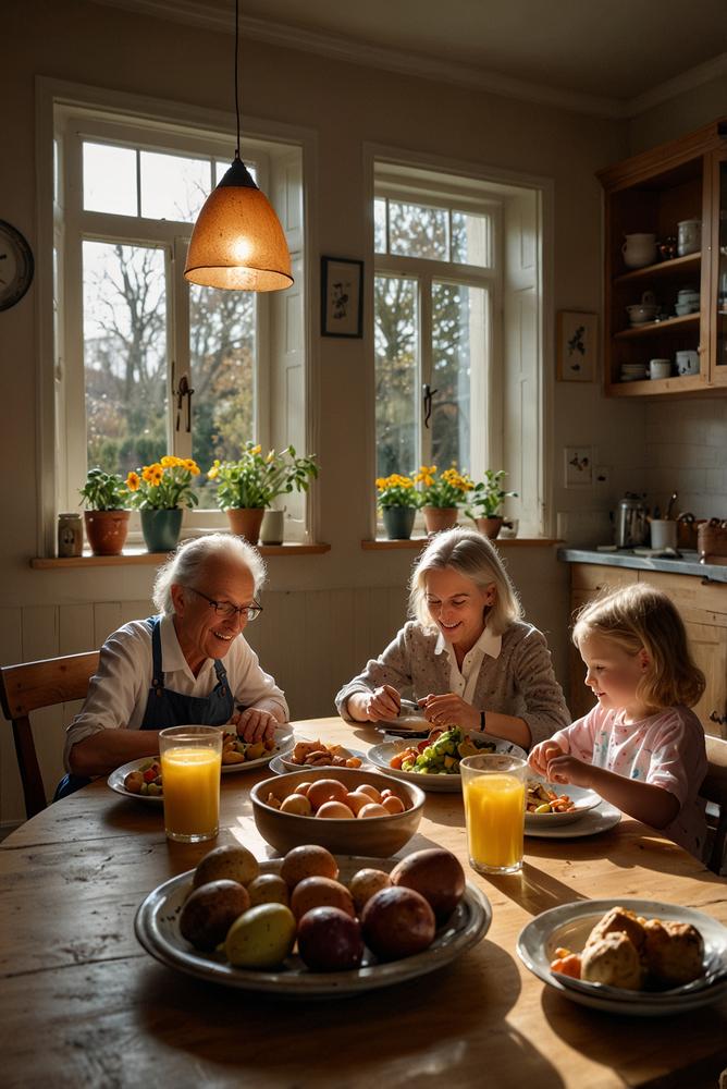 Helle traditionelle Osternküche mit Familienessen