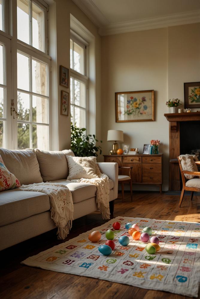 Lichtdurchflutetes Osterquiz-Bingo im Familienwohnzimmer