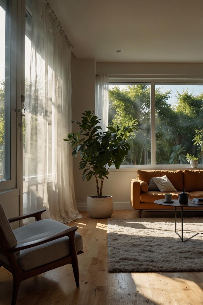 Heller, lichtdurchfluteter Raum mit offenen Fenstern und frischer Luft