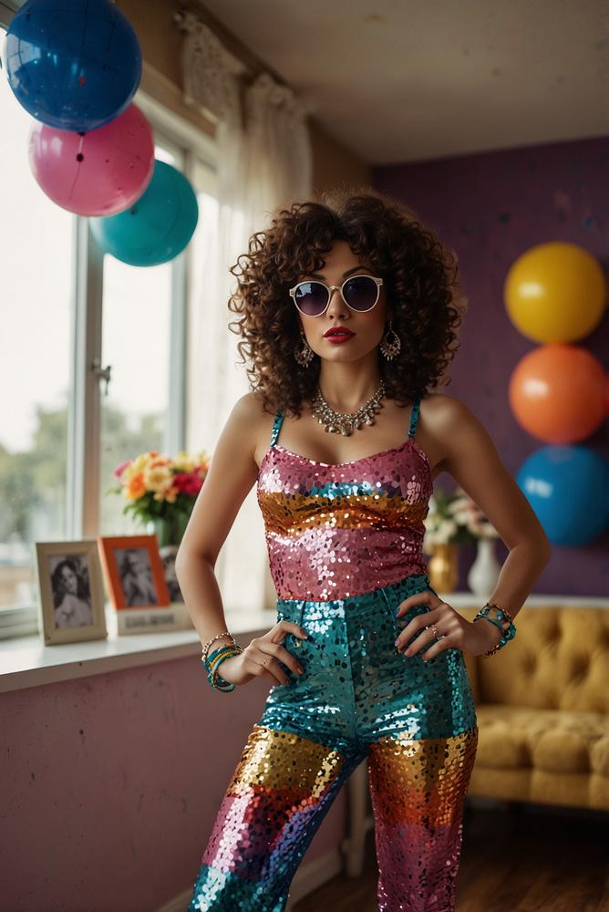 Retro Disco Star Kostüm mit Glitzershirt und Schlaghosen