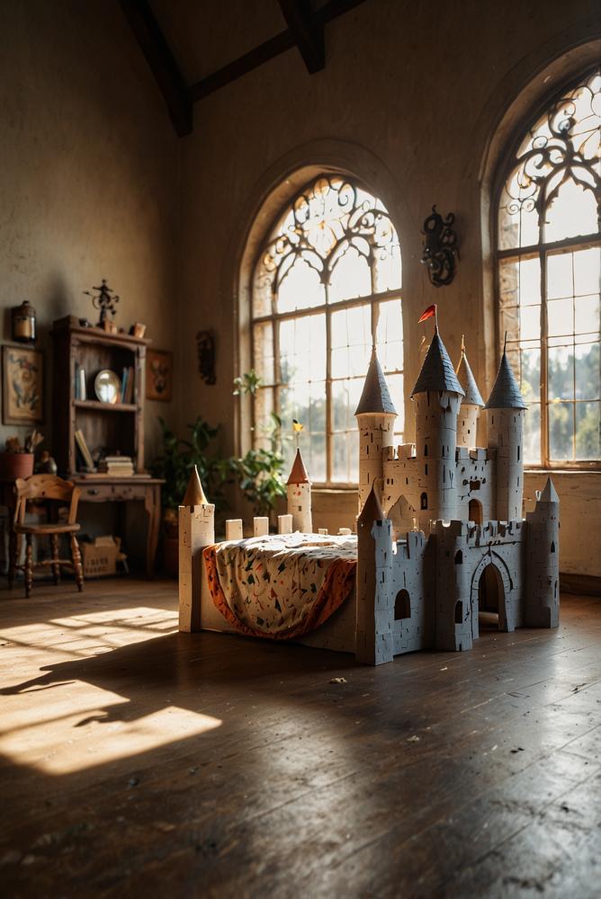 Hell beleuchtetes Kinder-Märchenschloss im Wohnzimmer