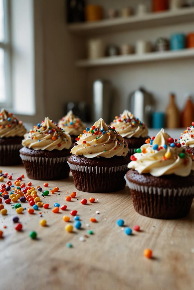 Leckere Schokoladen-Cupcakes als Karnevalssnack hell und einladend
