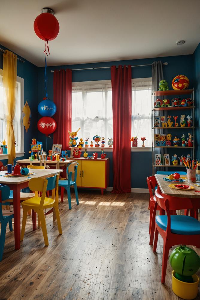 Helles Superhelden-Partyzimmer mit bunten Deko-Elementen