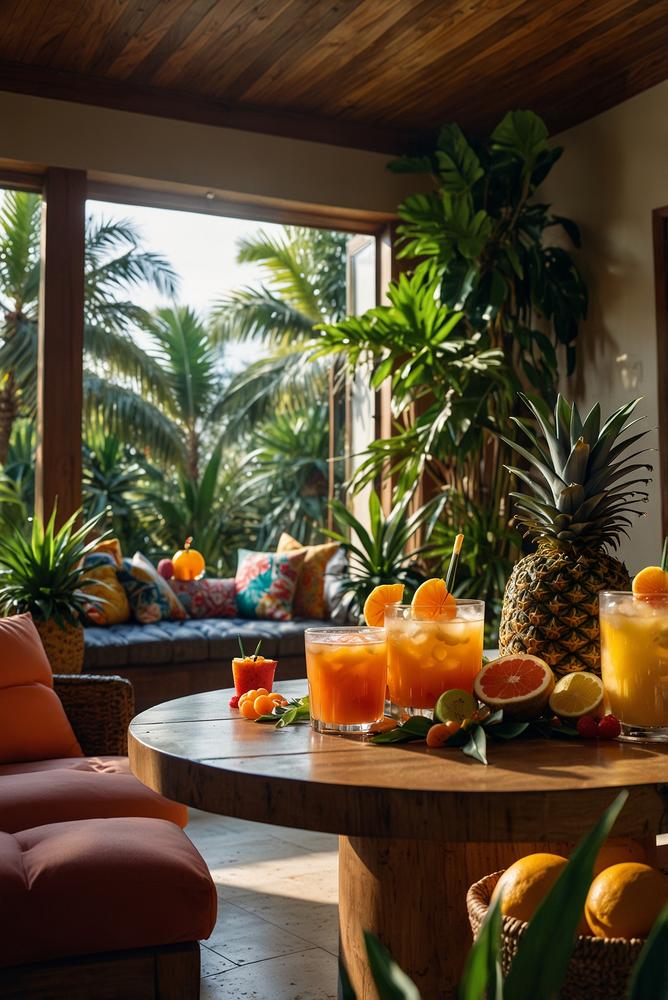 Helle Tropical-Hawaii-Karnevalsparty mit tropischer Deko
