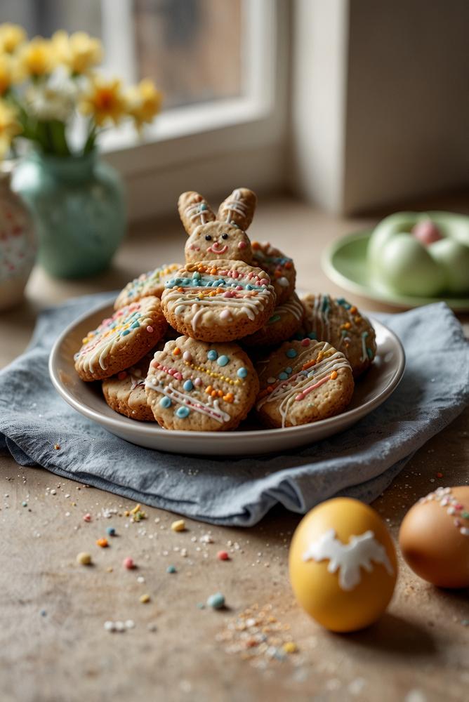 Vegane Hasenkekse aus Haferflocken in Hasenform auf Teller