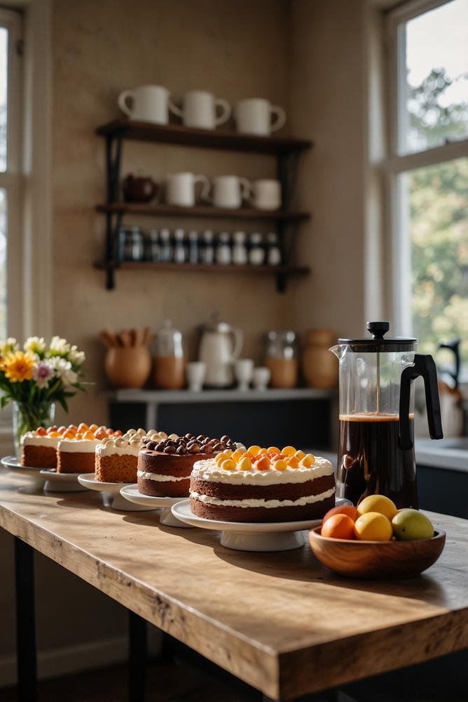 Vegane Kuchenstation mit Spezialitätenkaffee zu Ostern