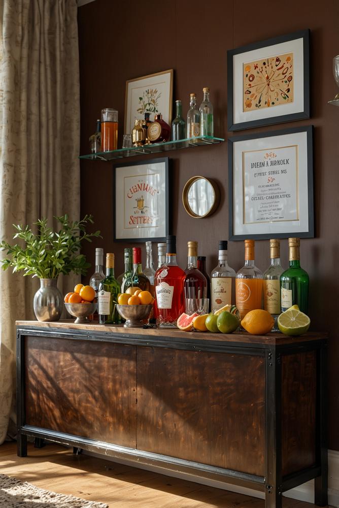 Helle Wohnzimmer-Cocktailbar mit DIY Drink Station Karneval