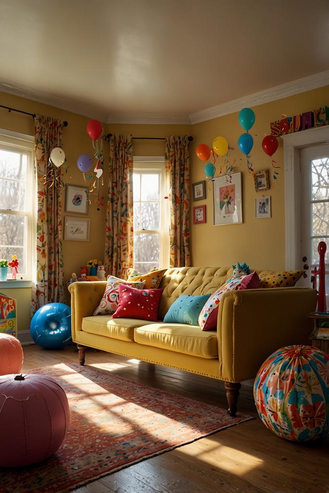 Kinder-Karneval im Wohnzimmer mit Mini-Wagen und Konfetti