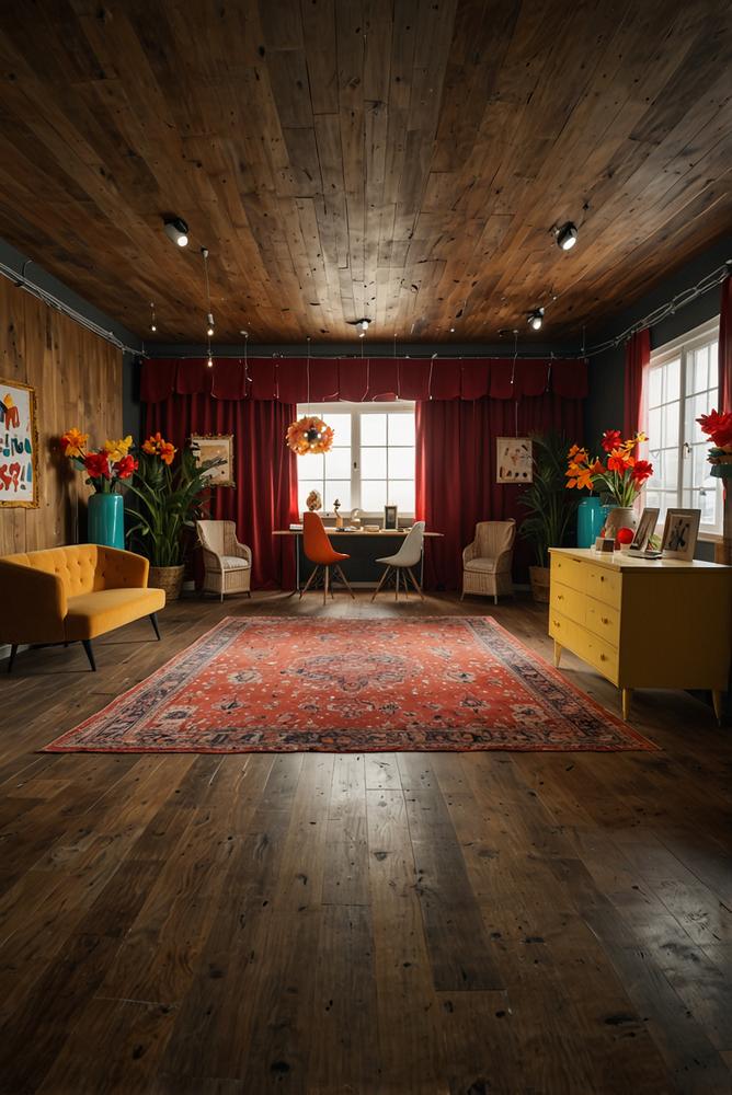 Helles Wohnzimmer mit Karnevalskostuem Laufsteg