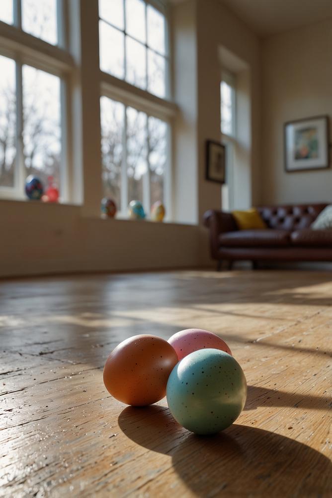 Kinder beim Eierlauf mit Stoppuhr in hellem Raum