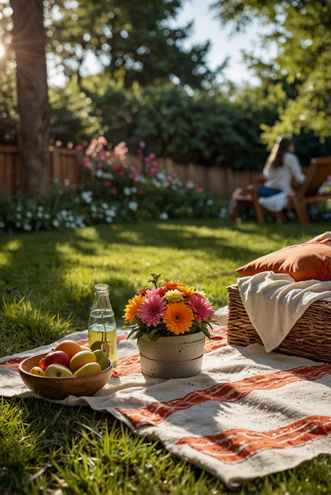 Hell leuchtendes Gartenpicknick im Fruehling