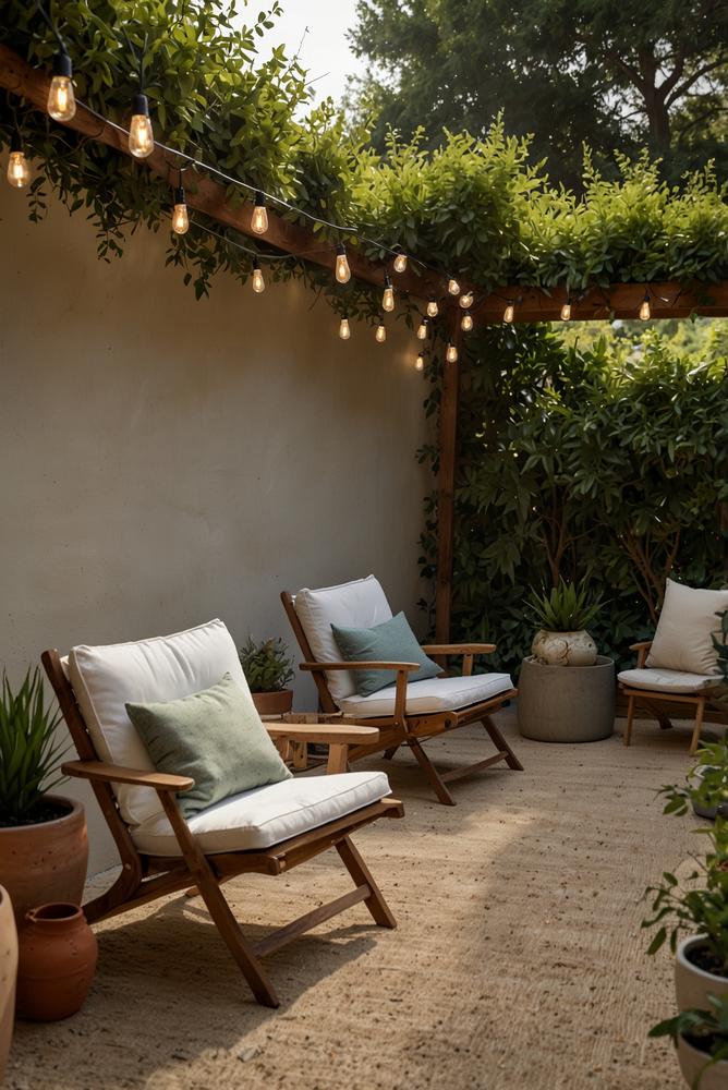 Gemütliche Filmnacht im Garten mit Beamer und Lichterketten