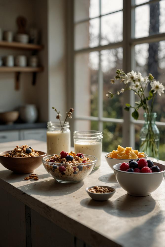 Helle Joghurt- und Muesli-Bar zum Oster-Brunch