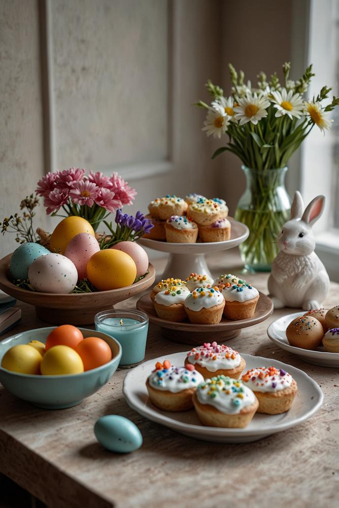 Heller, einladender Mitgebsel- und Mitnehmtisch zu Ostern