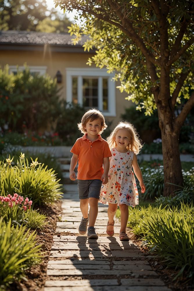 Helle Schnitzeljagd im Garten mit Kindern im Frühling