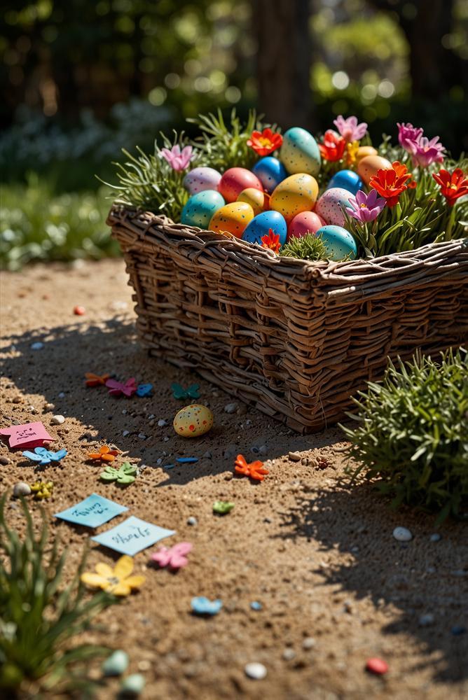 Helle und einladende Schnitzeljagd im Garten zu Ostern