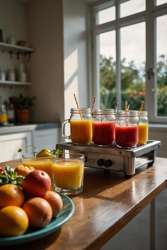 Helle Smoothie- und Saftstation mit Mixer beim Oster-Brunch