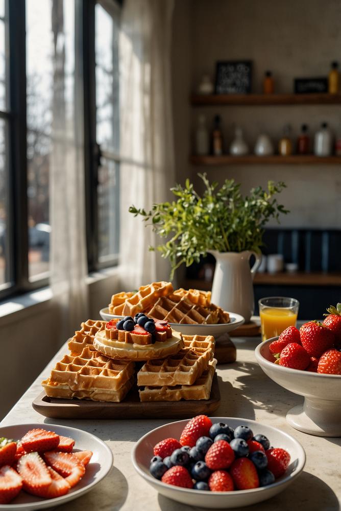Waffelbar hell und einladend mit frischen Toppings